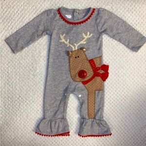 Mud Pie Gray and Red Reindeer Bodysuit
